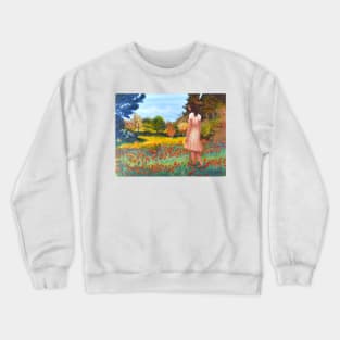 Woman girl walking in meadow zen yoga buddhism Crewneck Sweatshirt